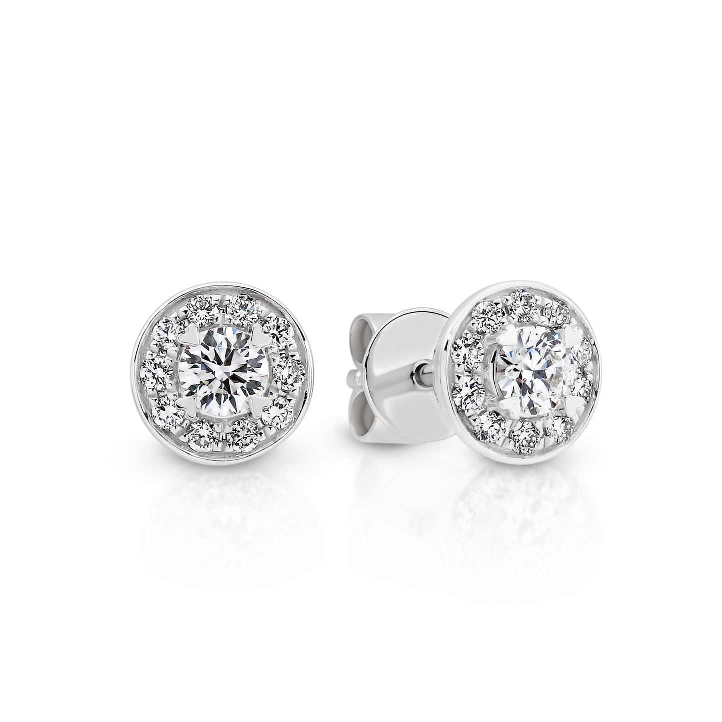 P8ER050 18ct White Gold Round Halo Stud Earrings