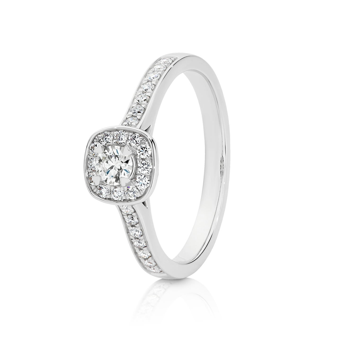 P8RG186 18ct White Gold Cushion Shaped Halo Ring