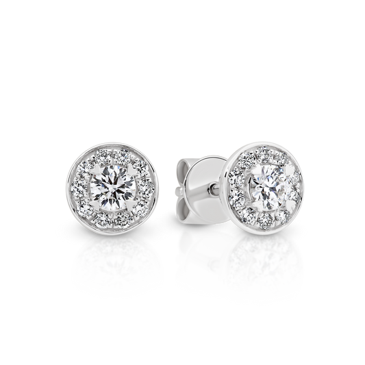 P8ER050 18ct White Gold Round Halo Stud Earrings